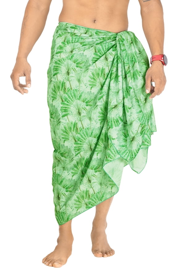 Men's Bath Trunk Swimwear Sarong Pareo Beach Wrap One Size Leaves, Green Summer Vacation Aloha