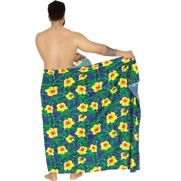 LA LEELA Men's Bath Trunk Swimwear Sarong Pareo Beach Wrap One Size Lime, Floral Summer Vacation Aloha