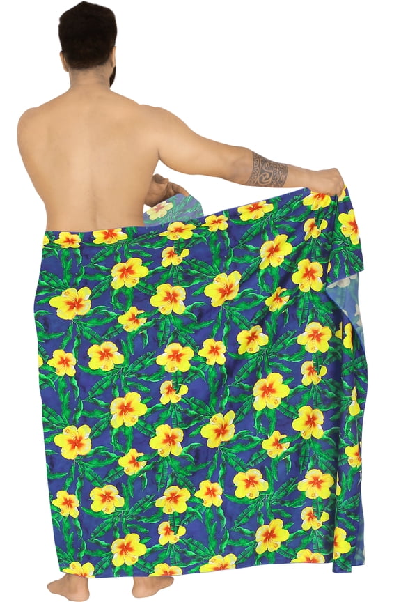 Men's Bath Trunk Swimwear Sarong Pareo Beach Wrap One Size Lime, Floral Summer Vacation Aloha