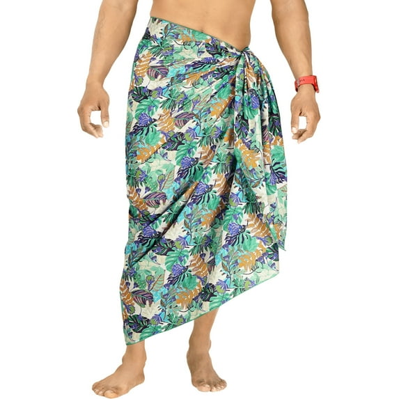 LA LEELA Men's Bath Trunk Swimwear Sarong Pareo Beach Wrap One Size Multicolored, Leaves Summer Vacation Aloha