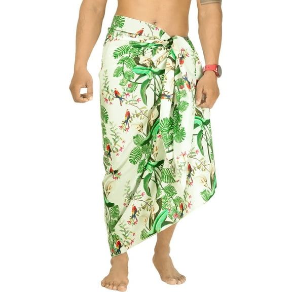 LA LEELA Men's Bath Trunk Swimwear Sarong Pareo Beach Wrap One Size Parakeet, Tropical Summer Vacation Party