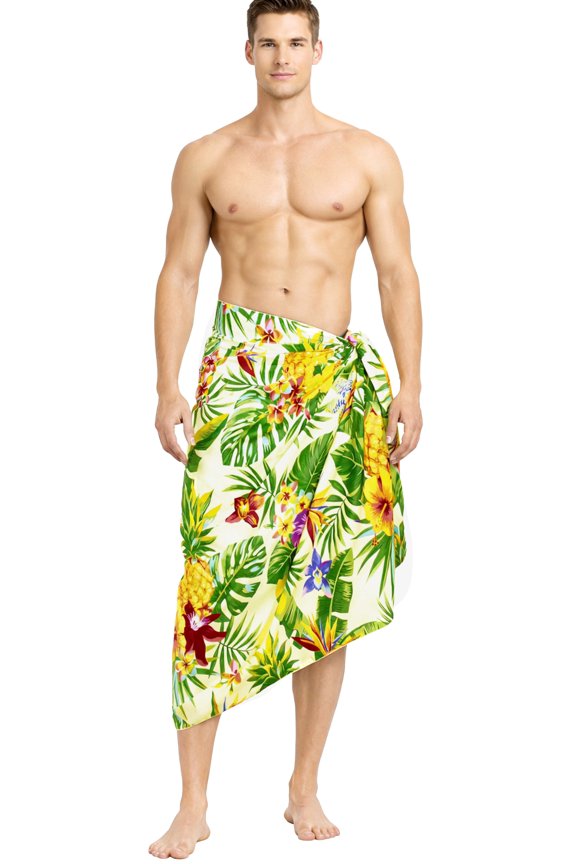 Men's Bath Trunk Swimwear Sarong Pareo Beach Wrap One Size Pearl, Tropical Summer Vacation Party