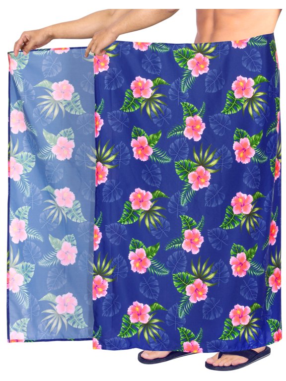 Men's Bath Trunk Swimwear Sarong Pareo Beach Wrap One Size Sapphire, Hibiscus Summer Vacation Aloha