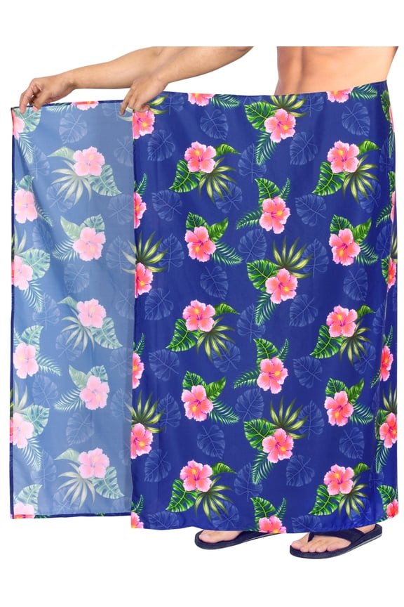 Men's Bath Trunk Swimwear Sarong Pareo Beach Wrap One Size Sapphire, Hibiscus Summer Vacation Aloha