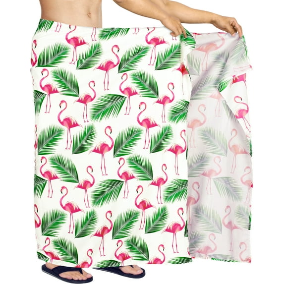 LA LEELA Men's Bath Trunk Swimwear Sarong Pareo Beach Wrap One Size Snow, Flamingo Summer Vacation Aloha