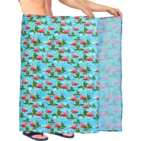 LA LEELA Men's Bath Trunk Swimwear Sarong Pareo Wrap One Size Beach, Flamingo Summer Vacation Party