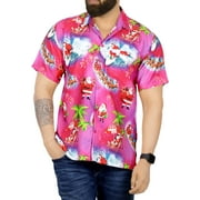 LA LEELA Men's Beach Button Down Funny Santa Claus Party Dress Shirt Vacation Hawaiian Christmas shirts for Men S Santa Reindeer, Pink