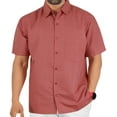 thumbnail image 1 of LA LEELA Men's Casual Button Down Short Sleeve Business Untucked Shirt Solid Oxford Shirts for Men L Plain, Dull Red, 1 of 5
