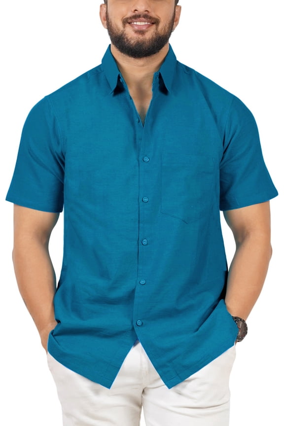 Men's Casual Button Down Short Sleeve Business Untucked Shirt Solid Oxford Shirts for Men M Plain, Turquoise