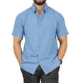 thumbnail image 1 of LA LEELA Men's Casual Button Down Short Sleeve Business Untucked Shirt Solid Oxford Shirts for Men S Lapis, Plain, 1 of 5