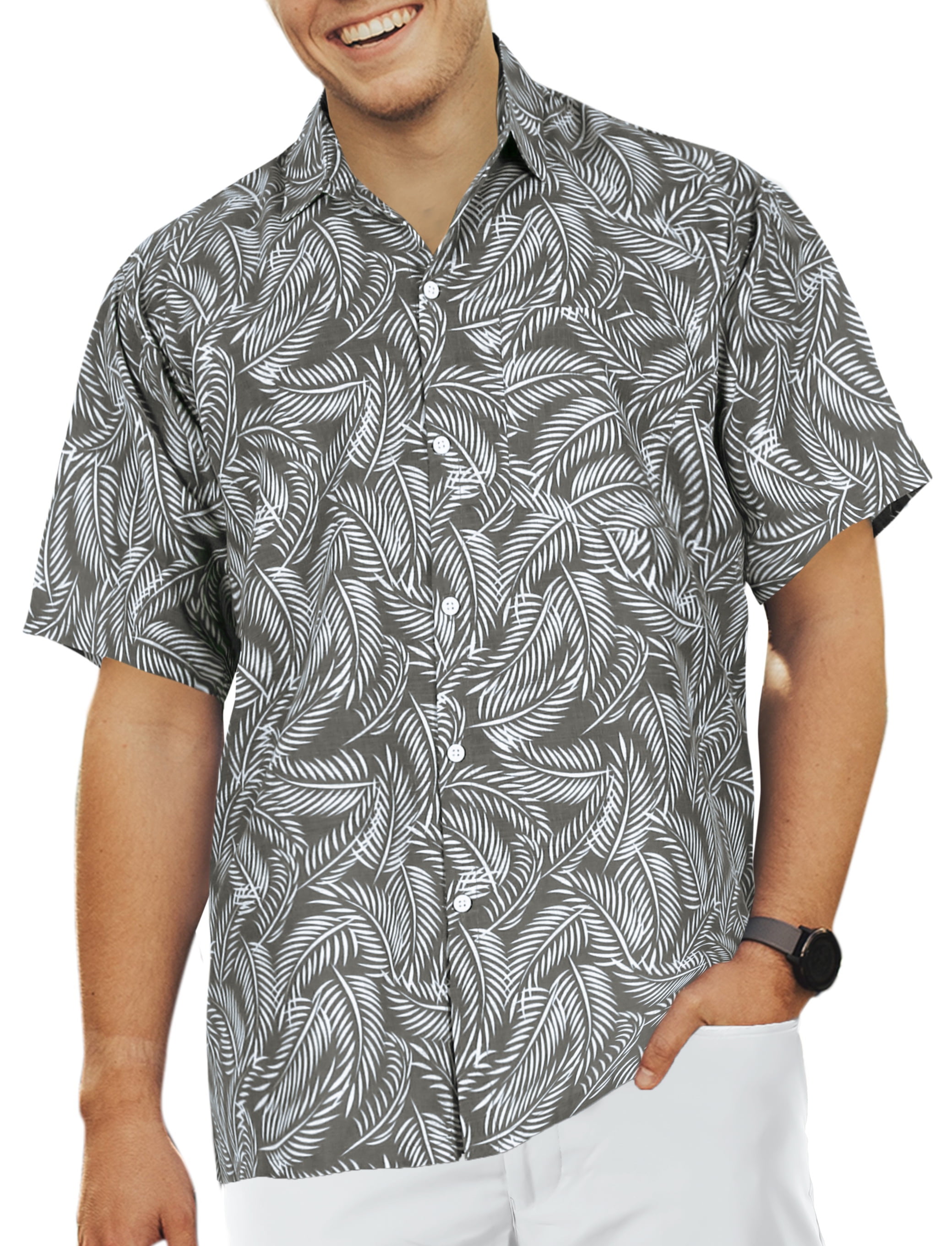 LA LEELA Men's Casual Hawaiian Short Sleeve Shirt Cotton Linen Effect ...