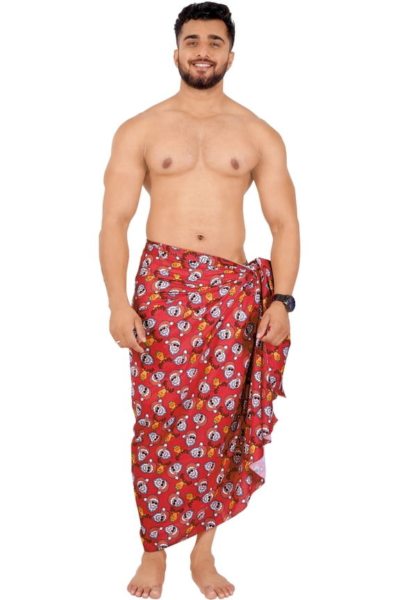 Men's Christmas Tree Swim Bath Trunk Vacation Xmas Party Swimsuit Swimwear Sarong Long Pareo Beach Gifts Wrap for Men One Size Ruby, Santa