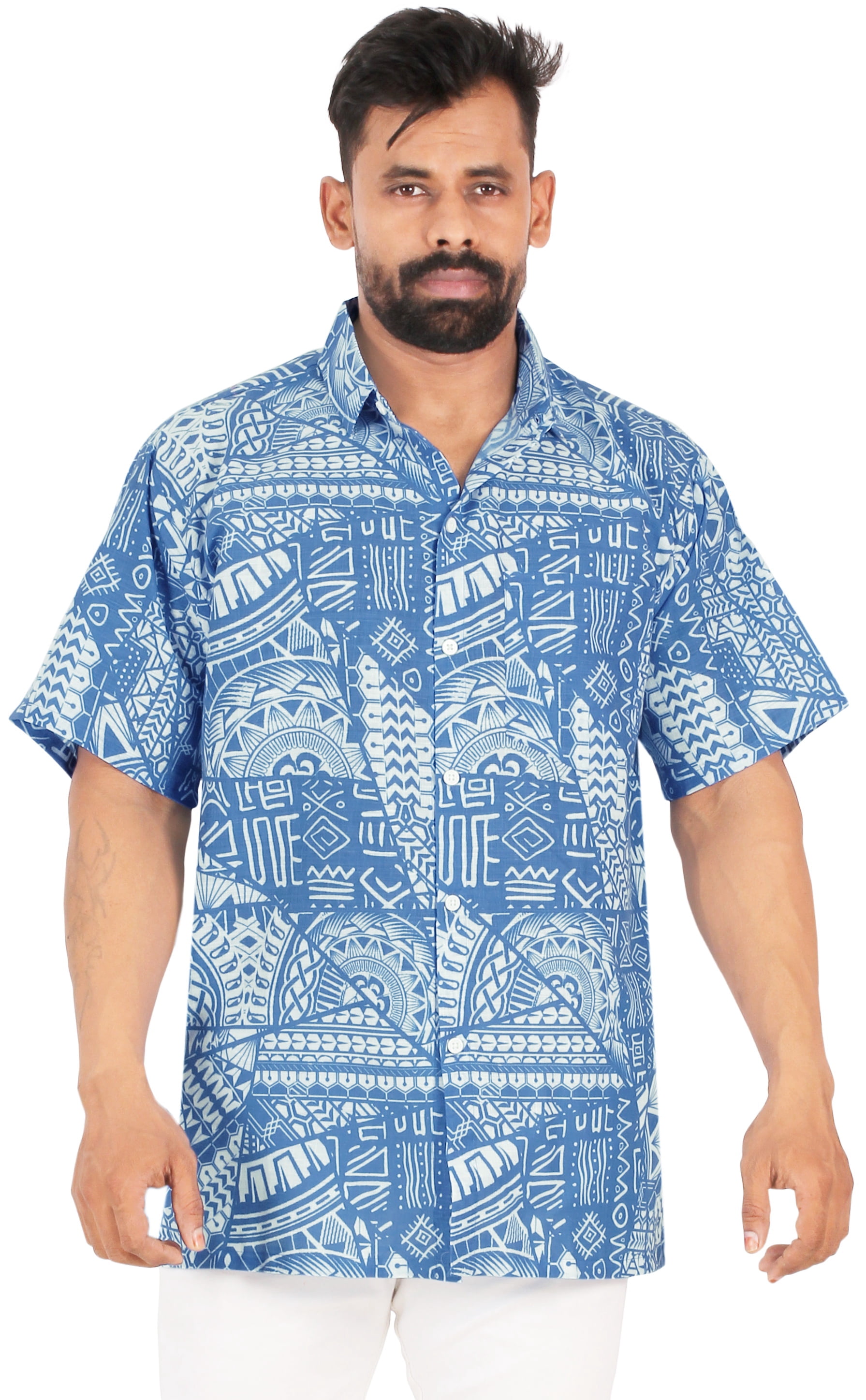 LA Leela Men's Hawaiian Shirt | Funky Beach Button Down, Tropical Leaves Print, Sizes Up To 5XL - View #6