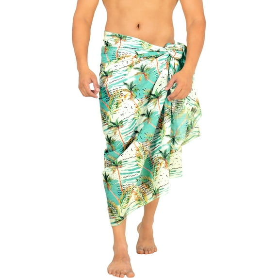 LA LEELA Men's Cotton Linen Effect Sulu Beach Wrap Sarong Bathing Suit Cover Up Samoan Pareo For Men One Size Teal, Beach Summer Vacation Aloha