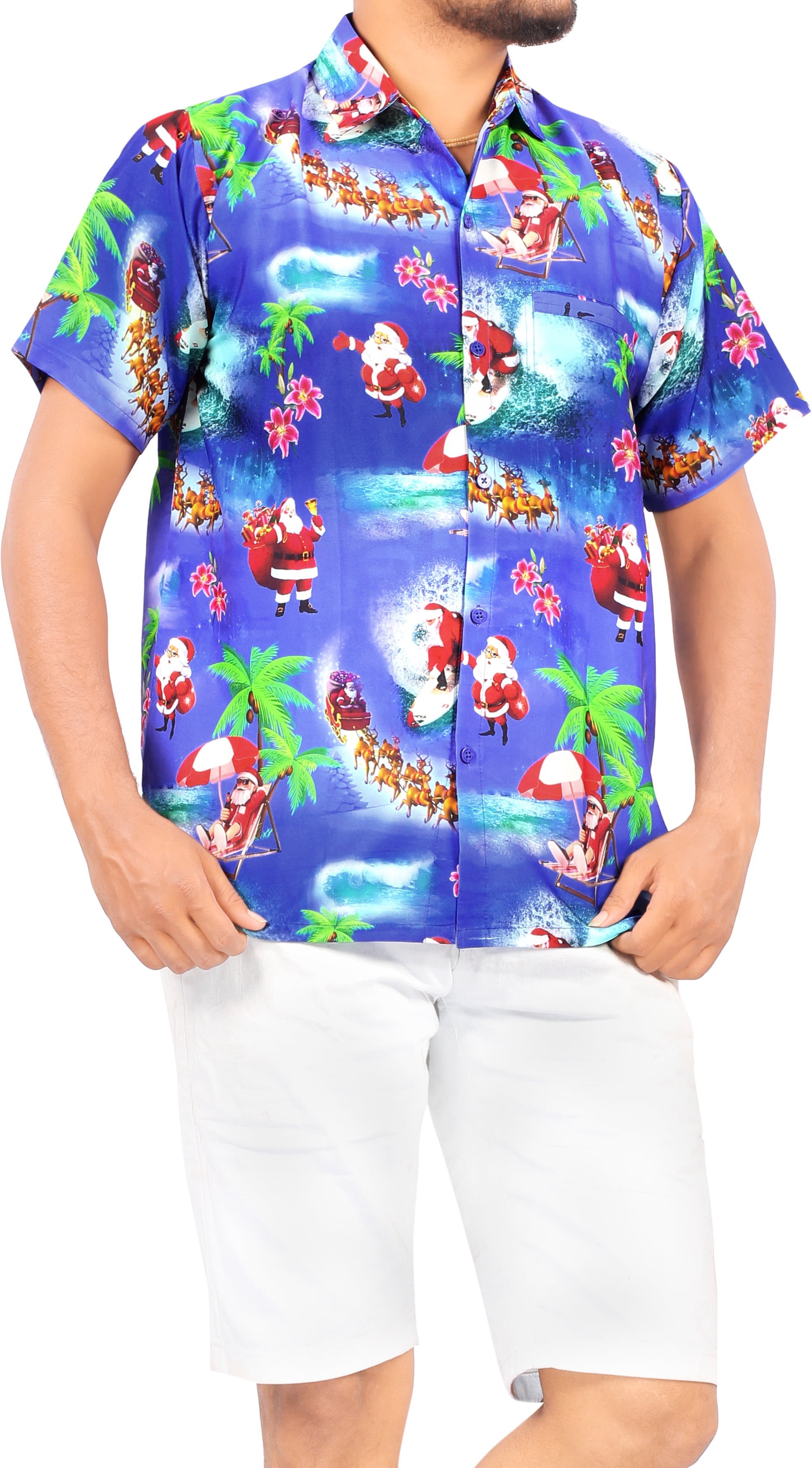 LA LEELA Men's Funny Beach Button Down Santa Claus Party Vacation Shirt — free download