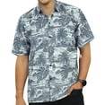 thumbnail image 1 of LA LEELA Men's Hawaiian Casual Cotton Linen Effect Button Down Shirt Beach Short Sleeve Holiday Shirt For Men M Monstera Leaves, Navy Blue, 1 of 6