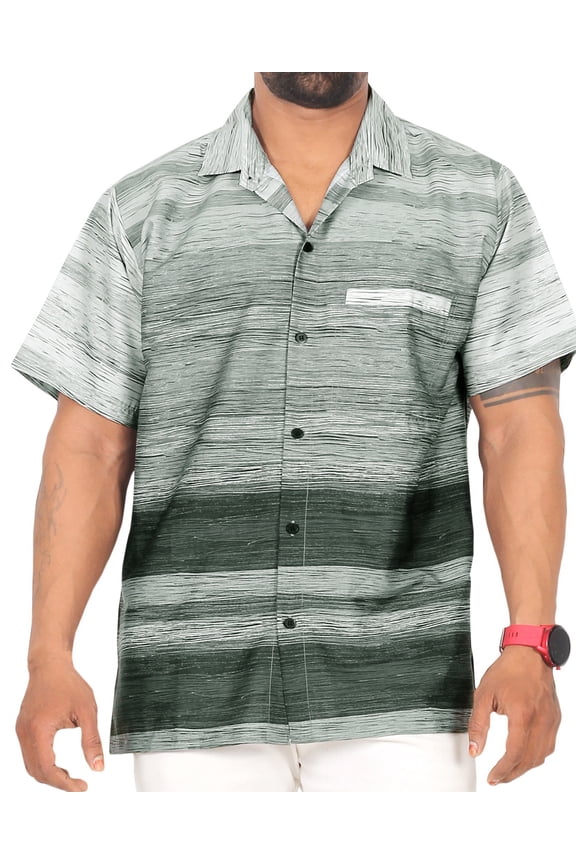 Men's Hawaiian Shirt Aloha Casual Beach Shirts Button Down Short Sleeve Dress Shirts for Men 4XL Stripes, Grey