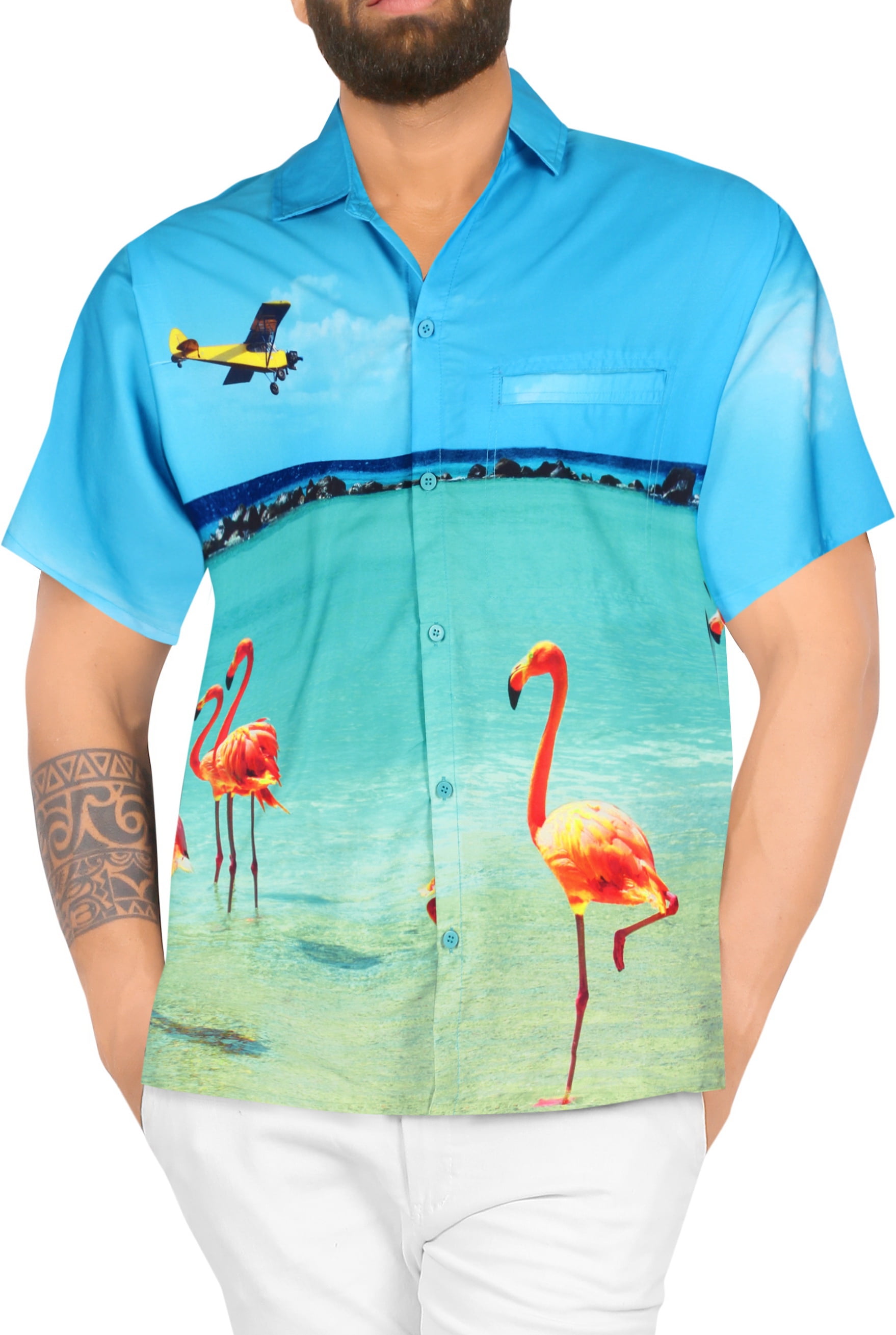 LA LEELA Men's Hawaiian Shirt Beach Button Down Short Sleeve Casual ...