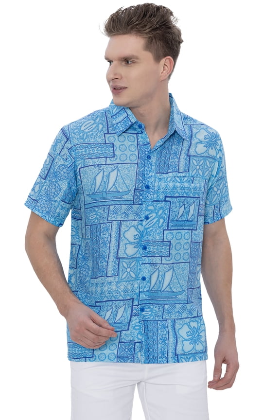 Men's Hawaiian Shirt Fashion Button Down Short Sleeves Holidays Aloha Party Casual Tops Summer Beaches Shirts for Men S Blue Floral