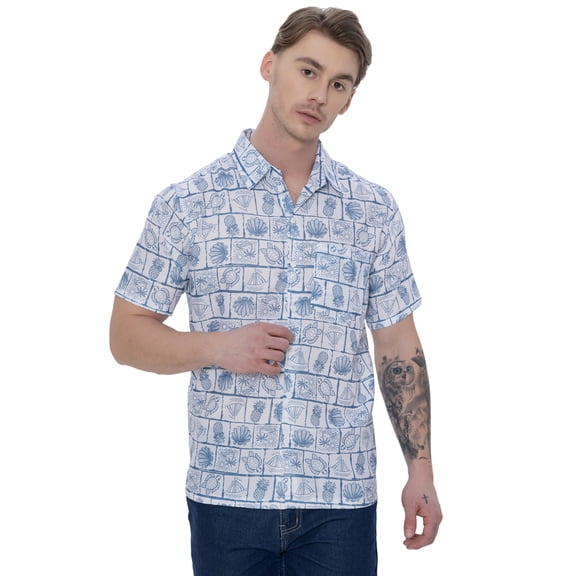 LA LEELA Men's Hawaiian Shirt Fashion Button Down Short Sleeves Holidays Aloha Party Casual Tops Summer Beaches Shirts for Men S Grey Turtle