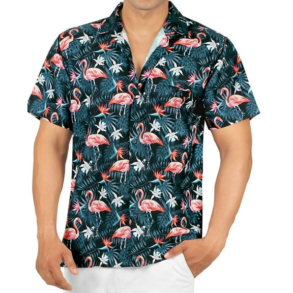 LA LEELA Men's Hawaiian Shirt Flamingo Casual Beach Shirts Short Sleeve Button Down Untuckit Shirts for Men XXL Tropical, Black