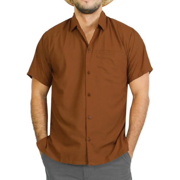 LA LEELA Men's Hawaiian Shirt Solid Beach Shirts Casual Button Down Short Sleeve Dress Shirts for Men 5XL Brown, Plain