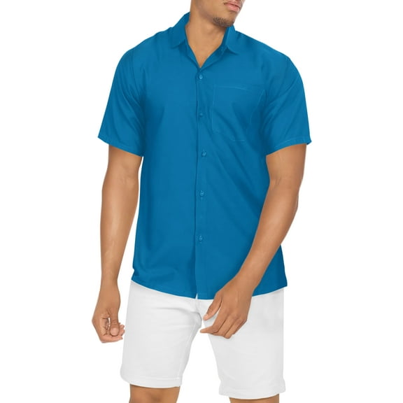LA LEELA Men's Hawaiian Shirt Solid Beach Shirts Casual Button Down Short Sleeve Dress Shirts for Men L Teal, Plain