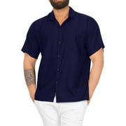 LA LEELA Men's Hawaiian Shirt Solid Beach Shirts Casual Button Down Short Sleeve Dress Shirts for Men XS Navy, Plain