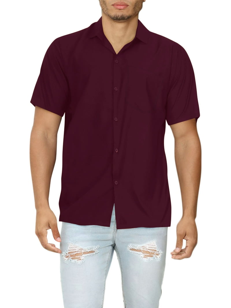 burgundy dress shirt walmart LA LEELA Men's Hawaiian Solid Beach Shirts Casual Button Down Short Sleeve Shirts for Men 3XL Burgundy, Plain Youth Girl