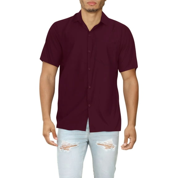 LA LEELA Men's Hawaiian Shirt Solid Beach Shirts Casual Button Down Short Sleeve Shirts for Men 4XL Burgundy, Plain