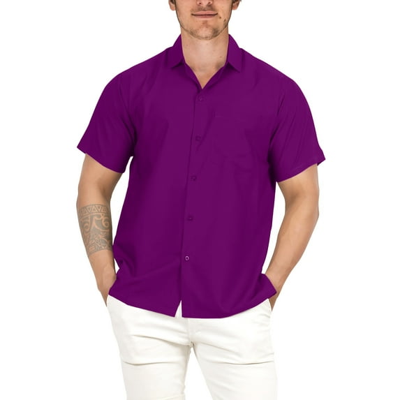 LA LEELA Men's Hawaiian Shirt Solid Beach Shirts Casual Button Down Short Sleeve Shirts for Men 5XL Violet, Plain