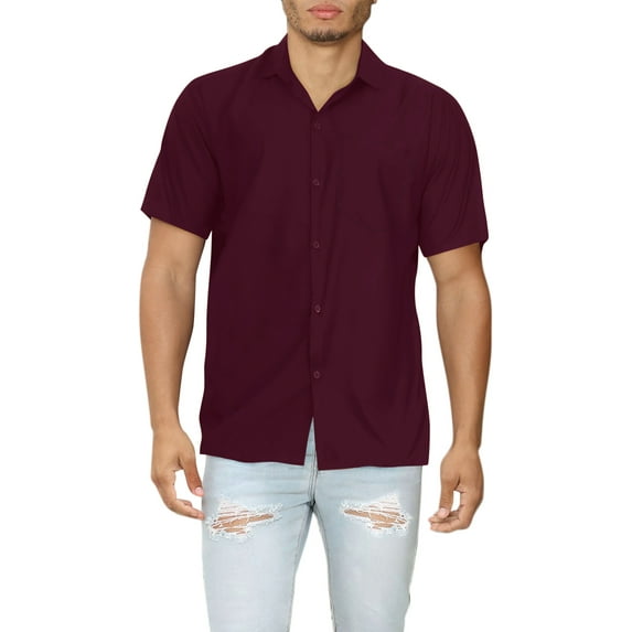LA LEELA Men's Hawaiian Shirt Solid Beach Shirts Casual Button Down Short Sleeve Shirts for Men 7XL Burgundy, Plain