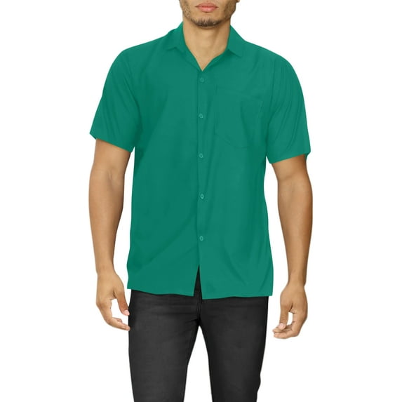 LA LEELA Men's Hawaiian Shirt Solid Beach Shirts Casual Button Up Short Sleeve Shirts for Men 3XL Emerald, Plain
