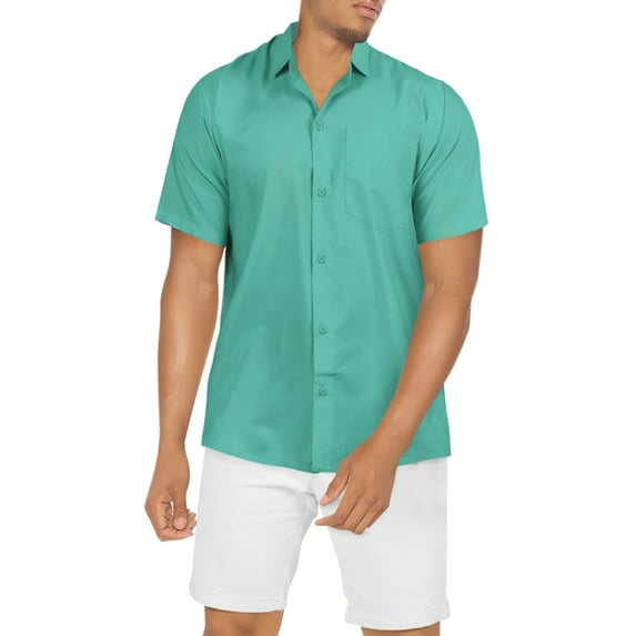 LA LEELA Men's Hawaiian Shirt Solid Beach Shirts Casual Button Up Short Sleeve Shirts for Men 7XL Seafoam, Plain