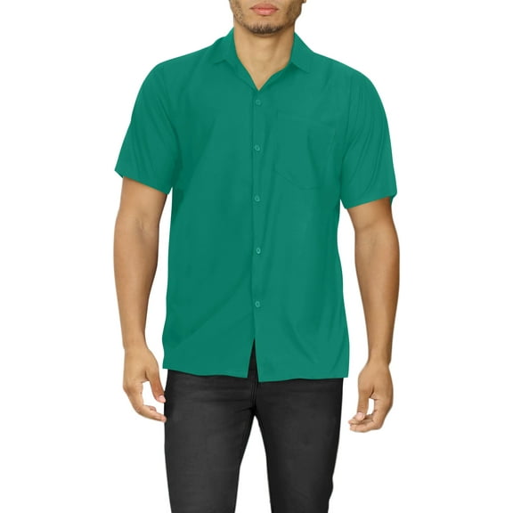 LA LEELA Men's Hawaiian Shirt Solid Beach Shirts Casual Button Up Short Sleeve Shirts for Men XS Emerald, Plain