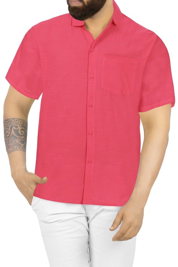 Men's Hawaiian Shirt Solid Beach Shirts Casual Short Sleeve Button Down Untuckit Shirts for Men XL Crimson, Plain