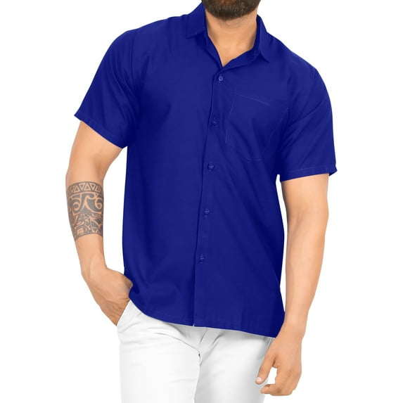 LA LEELA Men's Hawaiian Shirt Solid Beach Shirts Casual Short Sleeve Button Down Untuckit Shirts for Men XXL Royal Blue, Gifts