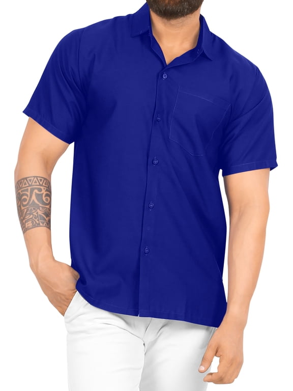 Men's Hawaiian Shirt Solid Beach Shirts Casual Short Sleeve Button Down Untuckit Shirts for Men XXL Royal Blue, Gifts