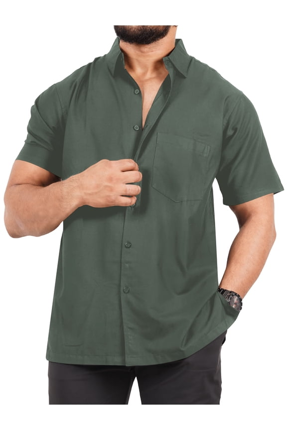 Men's Hawaiian Shirt Solid Casual Short Sleeve Button Down Beach Shirts for Men M Grey, Solid