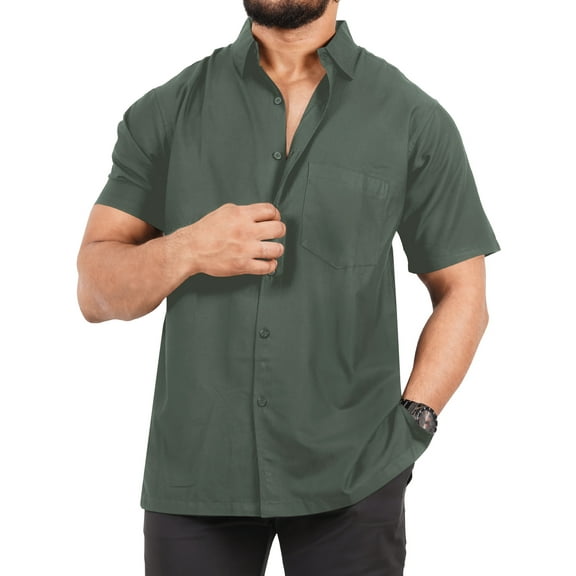 LA LEELA Men's Hawaiian Shirt Solid Casual Short Sleeve Button Down Beach Shirts for Men M Grey, Solid