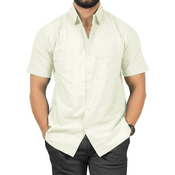LA LEELA Men's Hawaiian Shirt Solid Casual Short Sleeve Button Down Beach Shirts for Men M White, Plain