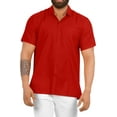 thumbnail image 1 of LA LEELA Men's Hawaiian Shirt Solid Casual Short Sleeve Button Down Beach Shirts for Men Summer M Red, Plain, 1 of 6