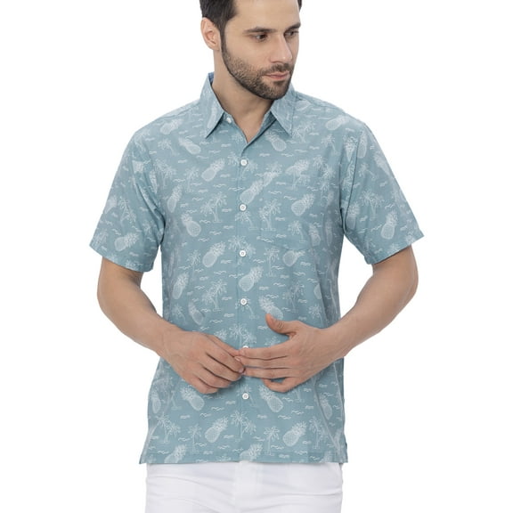 LA LEELA Men's Hawaiian Shirt Trendy Casual Beach Shirts Short Sleeve Button Down Untuckit Shirts for Men M Pineapple, Grey