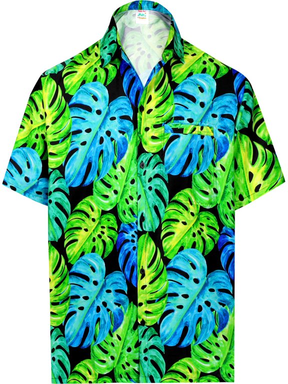 Men's Hawaiian Shirt Trendy Casual Beach Shirts Short Sleeve Button Down Untuckit Shirts for Men S Monstera Split Leaves, Green