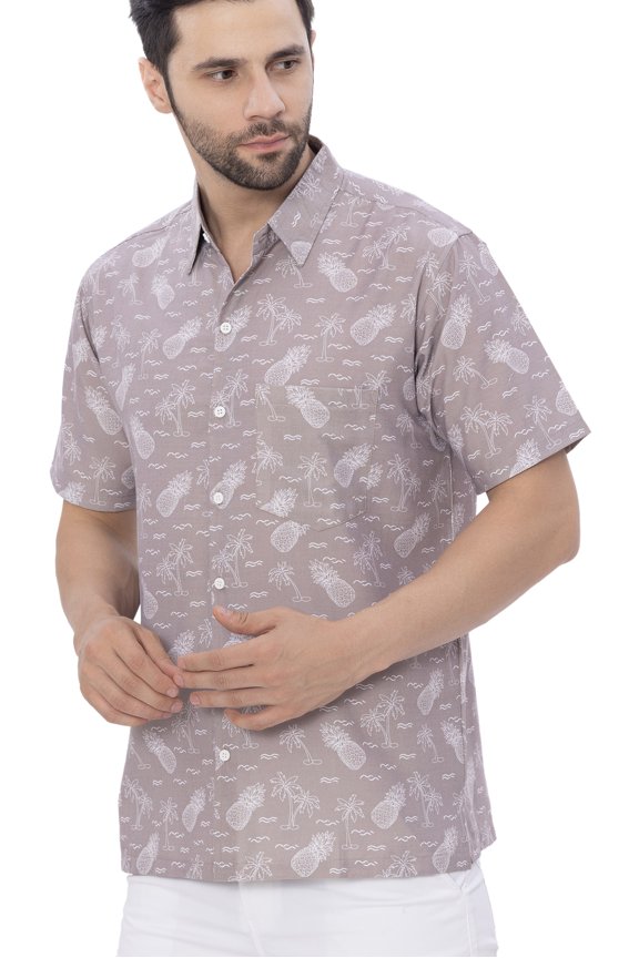 Men's Hawaiian Shirt Trendy Casual Beach Shirts Short Sleeve Button Down Untuckit Shirts for Men XL Pineapple, Brown