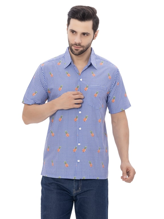 Men's Hawaiian Shirt Trendy Casual Beach Shirts Short Sleeve Button Down Untuckit Shirts for Men XXL Tropical, Blue