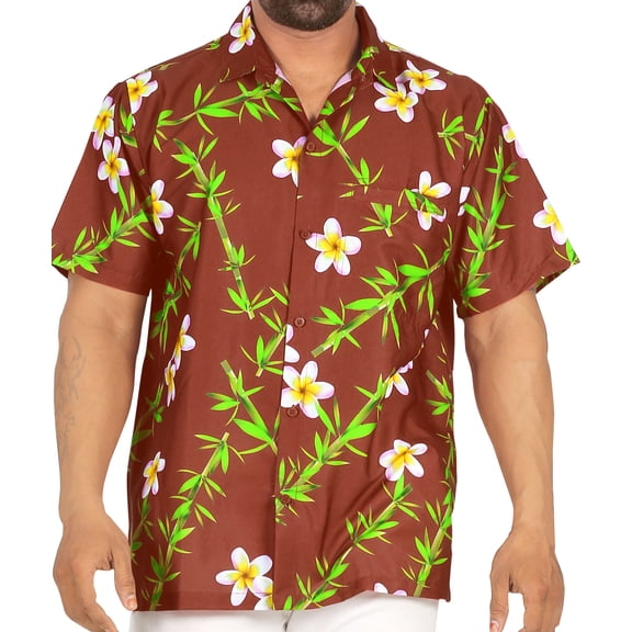 LA LEELA Men's Hawaiian Shirt Tropical Beach Shirts Casual Button Up Short Sleeve Shirts for Men M Floral, Brown Summer