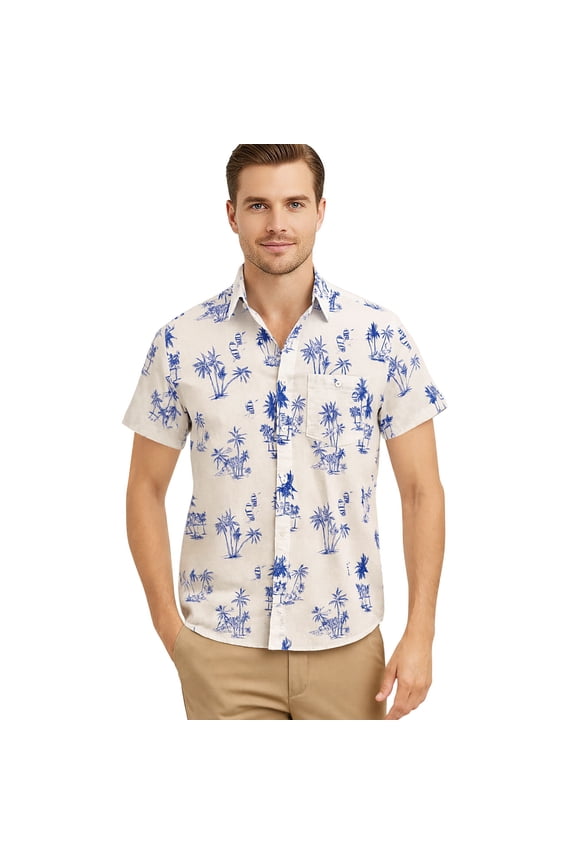 Men's Hawaiian Shirts Aloha Beach Shirts Casual Short Sleeve Button Up Shirt Men L Beach, White Summer Vacation Holiday
