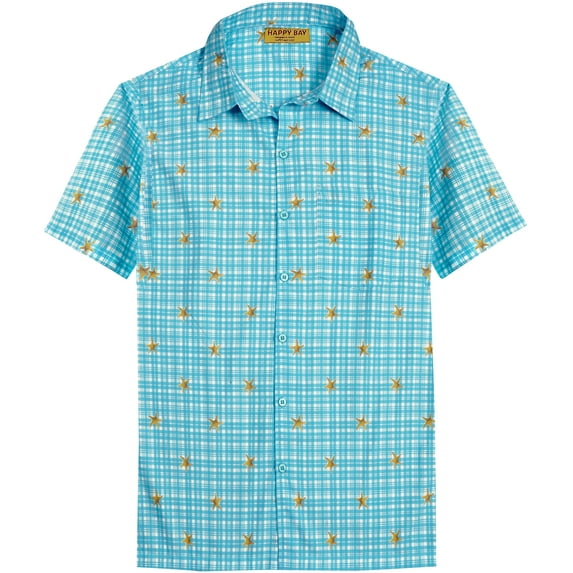 LA LEELA Men's Hawaiian Shirts Aloha Beach Shirts Casual Short Sleeve Button Up Shirt Men L Ethnic, Blue Summer Vacation Holiday