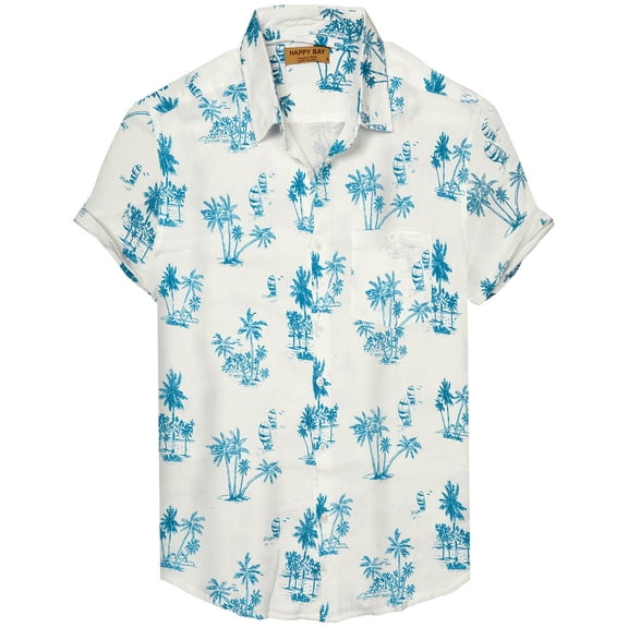 LA LEELA Men's Hawaiian Shirts Aloha Beach Shirts Casual Short Sleeve Button Up Shirt Men L Tropical, White Summer Vacation Holiday